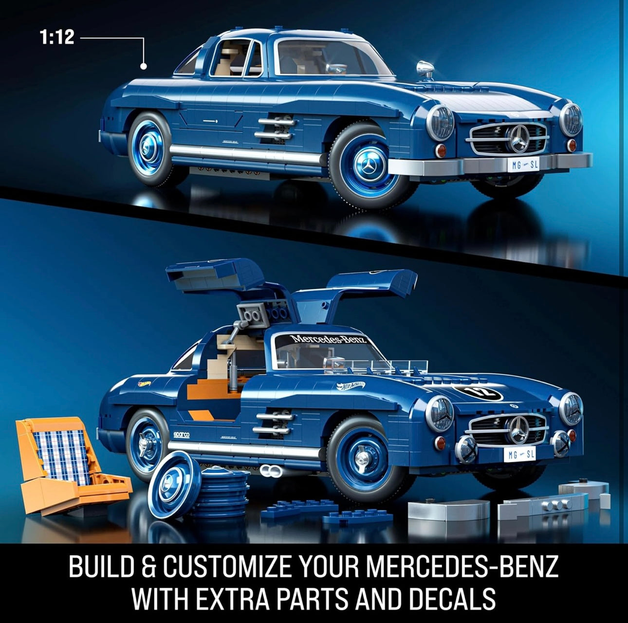Mattel Brick Shop Hot Wheels Mercedes-Benz 300 SL Building Set 1:12 (1600pcs)